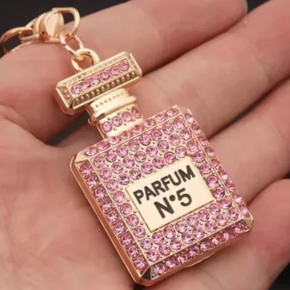 Bag Charm 🎁 Key Ring Pink Bling Perfume Bottle Keychain 🎁Gift Ready - Picture 2 of 4